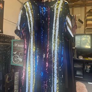 Fashion Nova Sequin Party Dress - Blue, Gold, Pink, White